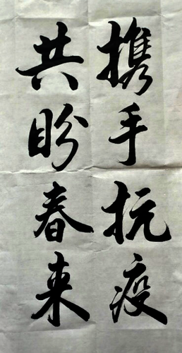 楼张晴同志用墨笔写下战胜疫情